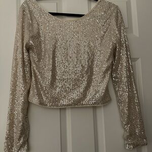 Pink Lily Champagne Smocked Back Sequin Top